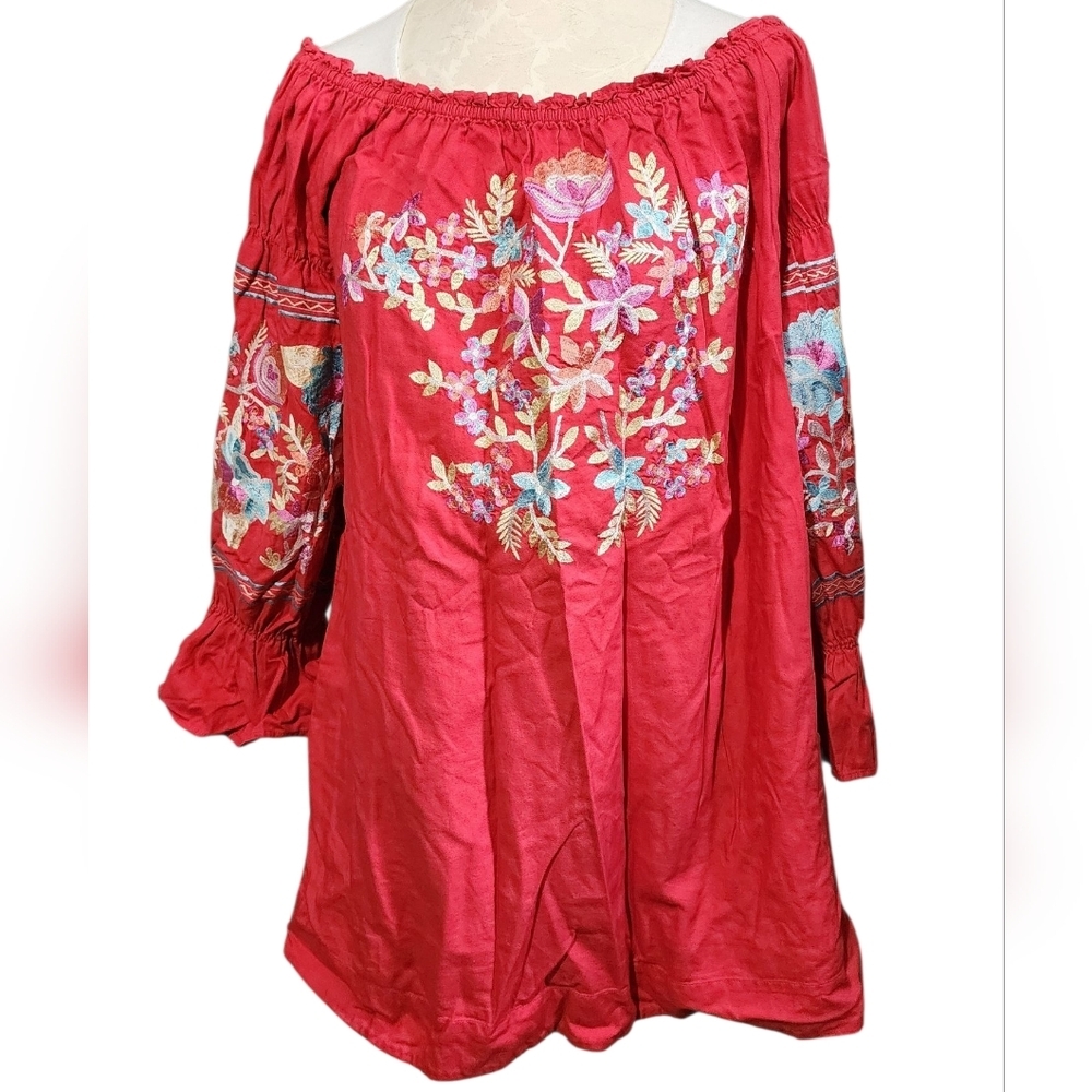 Free People Red Embroidered Mini Dress